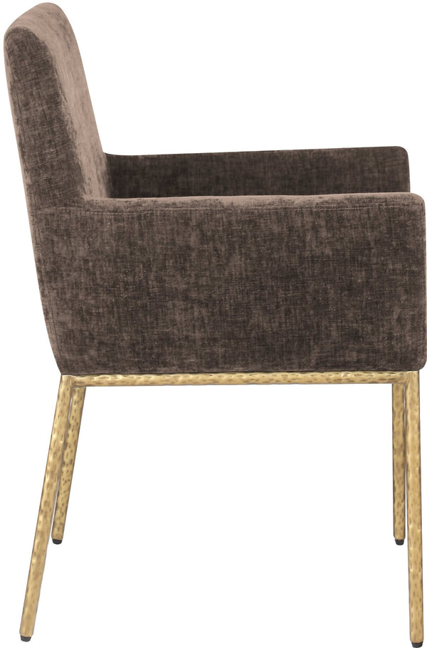 Meridian Furniture Reeves Chenille Upholstered Arm Chair with Brushed Brass Iron Legs for Dining Rooms 11002Brown-C