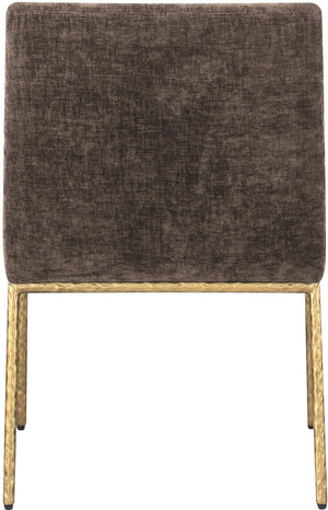 Meridian Furniture Reeves Chenille Upholstered Arm Chair with Brushed Brass Iron Legs for Dining Rooms 11002Brown-C