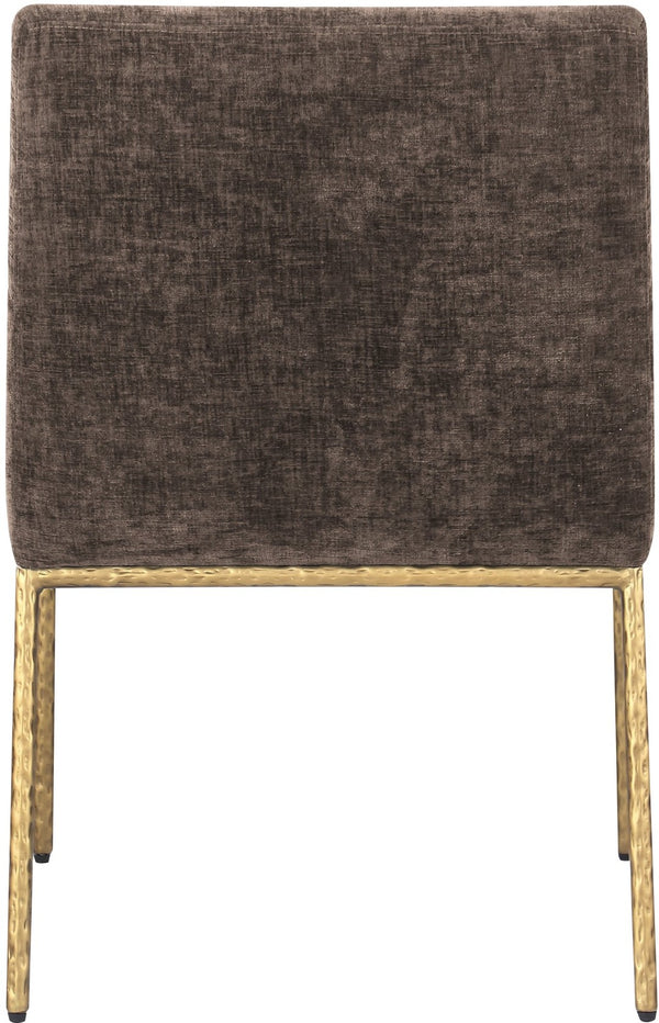 Meridian Furniture Reeves Chenille Upholstered Arm Chair with Brushed Brass Iron Legs for Dining Rooms 11002Brown-C