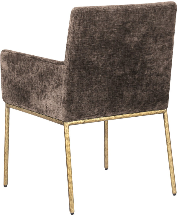 Meridian Furniture Reeves Chenille Upholstered Arm Chair with Brushed Brass Iron Legs for Dining Rooms 11002Brown-C