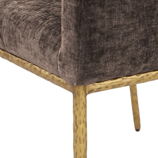 Meridian Furniture Reeves Chenille Upholstered Arm Chair with Brushed Brass Iron Legs for Dining Rooms 11002Brown-C