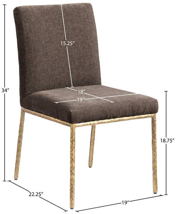 Meridian Furniture Reeves Chenille Upholstered Dining Chair with Hand-forged Iron Legs for Modern Spaces Brown 11002 11002Brown-SC