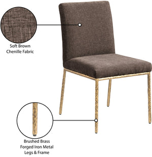 Meridian Furniture Reeves Chenille Upholstered Dining Chair with Hand-forged Iron Legs for Modern Spaces Brown 11002 11002Brown-SC