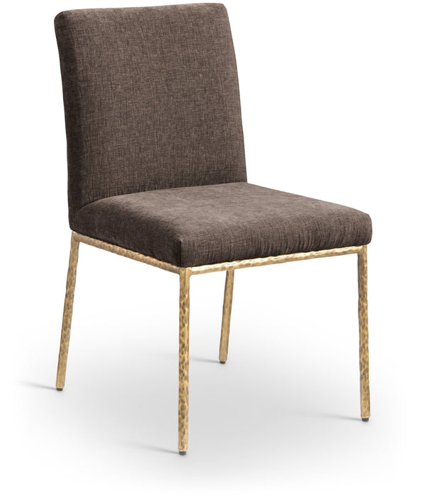Meridian Furniture Reeves Chenille Upholstered Dining Chair with Hand-forged Iron Legs for Modern Spaces Brown 11002 11002Brown-SC