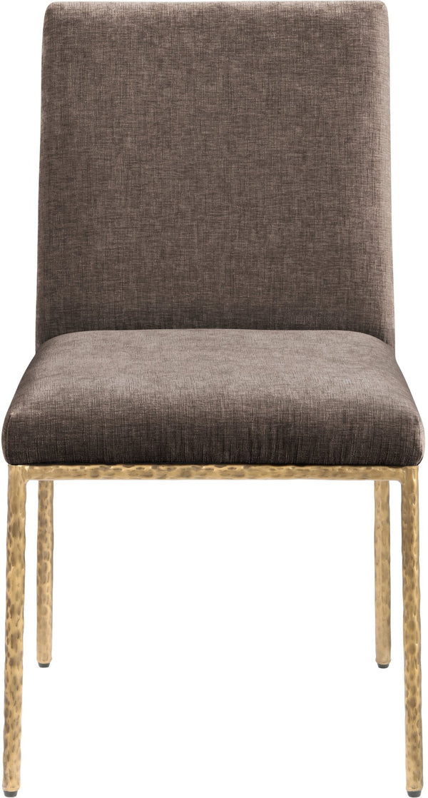 Meridian Furniture Reeves Chenille Upholstered Dining Chair with Hand-forged Iron Legs for Modern Spaces Brown 11002 11002Brown-SC