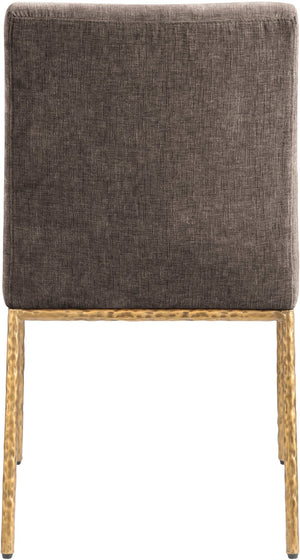 Meridian Furniture Reeves Chenille Upholstered Dining Chair with Hand-forged Iron Legs for Modern Spaces Brown 11002 11002Brown-SC