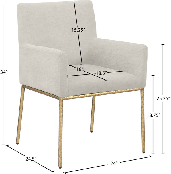 Meridian Furniture Reeves Fully Padded Chenille Dining Arm Chair with Brushed Brass Iron Legs 11002Cream-C