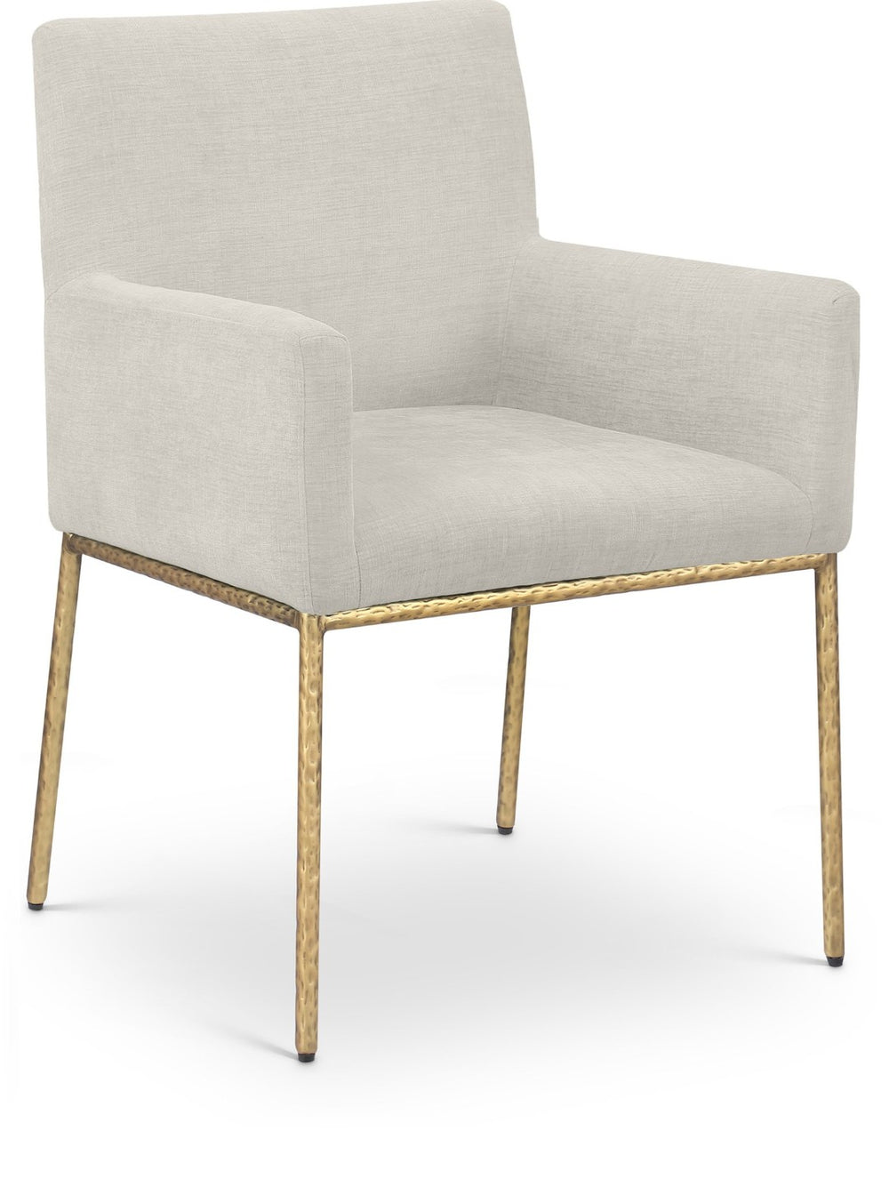 Meridian Furniture Reeves Fully Padded Chenille Dining Arm Chair with Brushed Brass Iron Legs 11002Cream-C