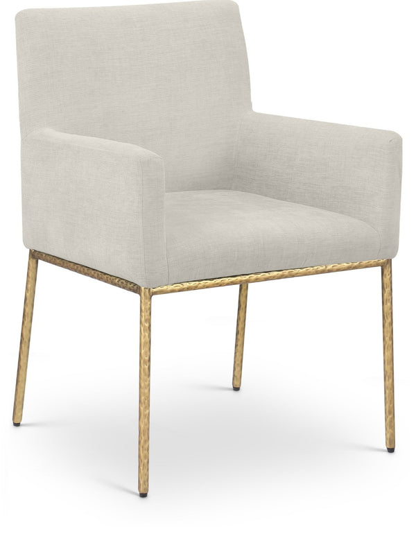 Meridian Furniture Reeves Fully Padded Chenille Dining Arm Chair with Brushed Brass Iron Legs 11002Cream-C