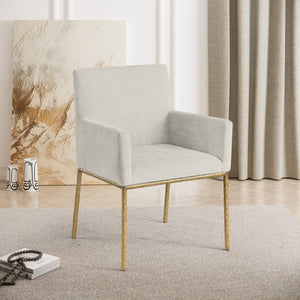 Meridian Furniture Reeves Fully Padded Chenille Dining Arm Chair with Brushed Brass Iron Legs 11002Cream-C