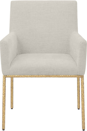 Meridian Furniture Reeves Fully Padded Chenille Dining Arm Chair with Brushed Brass Iron Legs 11002Cream-C