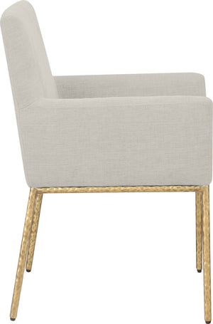 Meridian Furniture Reeves Fully Padded Chenille Dining Arm Chair with Brushed Brass Iron Legs 11002Cream-C