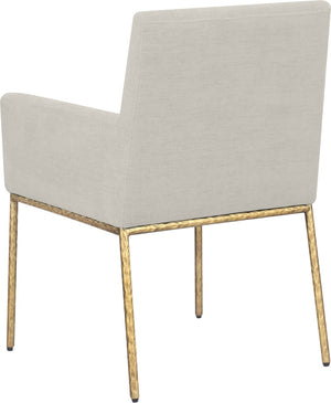 Meridian Furniture Reeves Fully Padded Chenille Dining Arm Chair with Brushed Brass Iron Legs 11002Cream-C