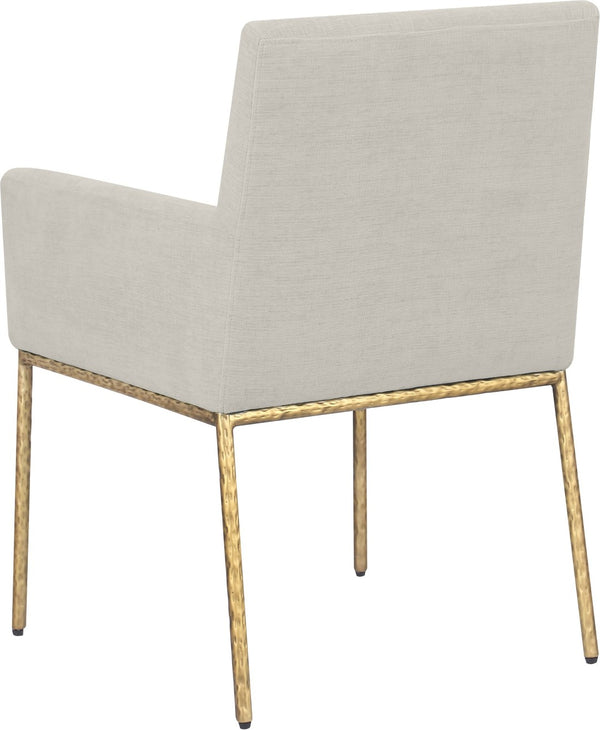 Meridian Furniture Reeves Fully Padded Chenille Dining Arm Chair with Brushed Brass Iron Legs 11002Cream-C