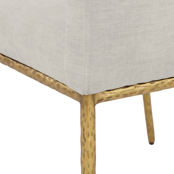 Meridian Furniture Reeves Fully Padded Chenille Dining Arm Chair with Brushed Brass Iron Legs 11002Cream-C