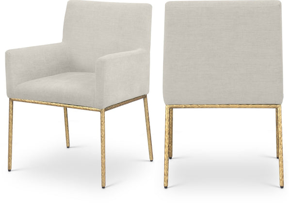 Meridian Furniture Reeves Fully Padded Chenille Dining Arm Chair with Brushed Brass Iron Legs 11002Cream-C