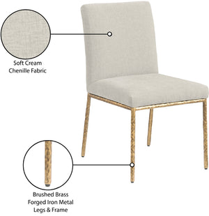 Meridian Furniture Reeves Chenille Upholstered Dining Chair with Hand-forged Iron Legs for Modern Spaces Cream 11002 11002Cream-SC