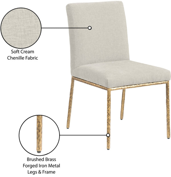 Meridian Furniture Reeves Chenille Upholstered Dining Chair with Hand-forged Iron Legs for Modern Spaces Cream 11002 11002Cream-SC