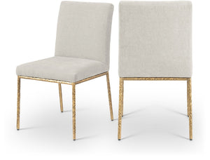 Meridian Furniture Reeves Chenille Upholstered Dining Chair with Hand-forged Iron Legs for Modern Spaces Cream 11002 11002Cream-SC