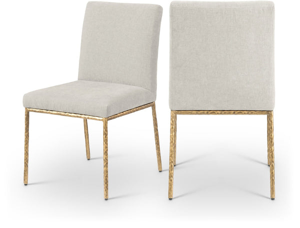 Meridian Furniture Reeves Chenille Upholstered Dining Chair with Hand-forged Iron Legs for Modern Spaces Cream 11002 11002Cream-SC