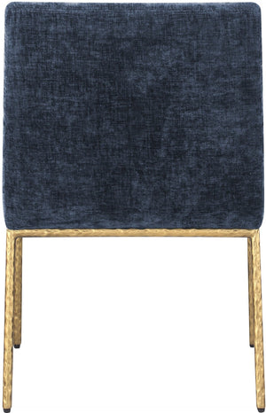 Meridian Furniture Reeves Chenille Upholstered Dining Arm Chair with Brushed Brass Iron Legs for Modern Rooms 11002Navy-C