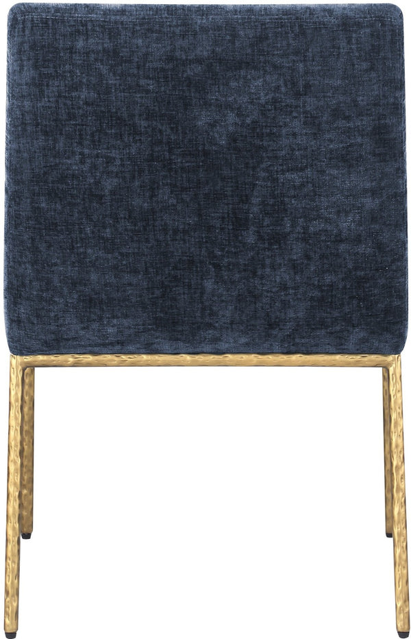 Meridian Furniture Reeves Chenille Upholstered Dining Arm Chair with Brushed Brass Iron Legs for Modern Rooms 11002Navy-C
