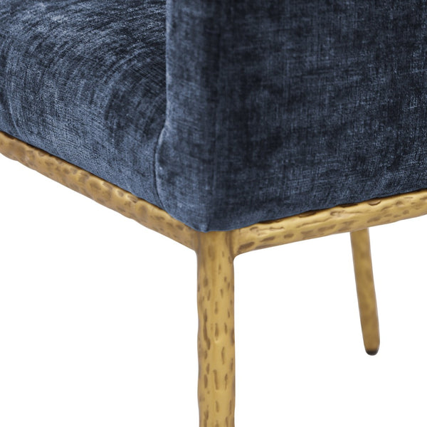 Meridian Furniture Reeves Chenille Upholstered Dining Arm Chair with Brushed Brass Iron Legs for Modern Rooms 11002Navy-C