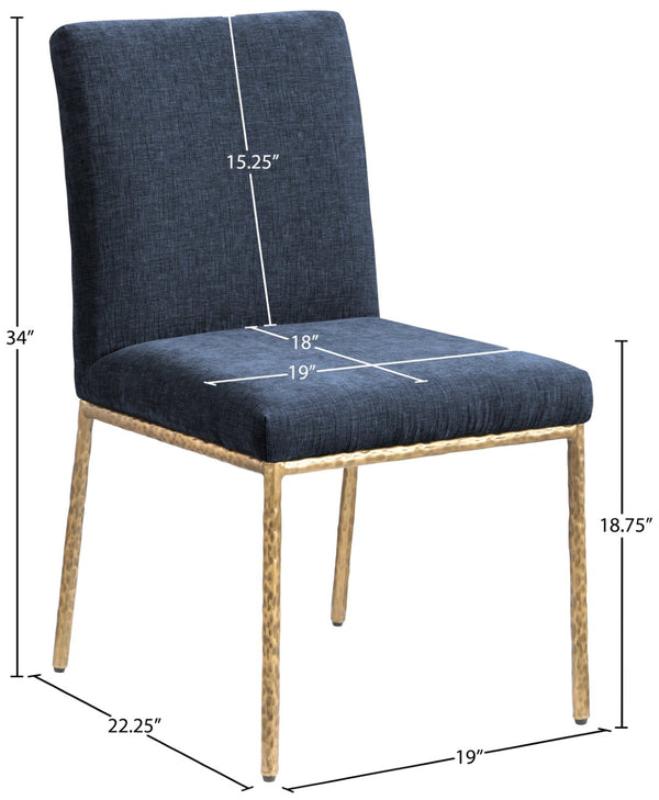 Meridian Furniture Reeves Chenille Upholstered Dining Chair with Hand-forged Iron Legs for Modern Spaces Navy 11002 11002Navy-SC
