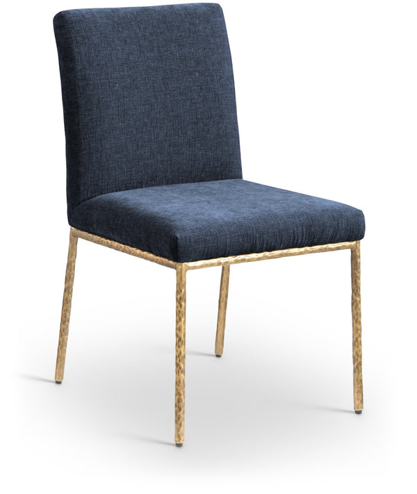 Meridian Furniture Reeves Chenille Upholstered Dining Chair with Hand-forged Iron Legs for Modern Spaces Navy 11002 11002Navy-SC