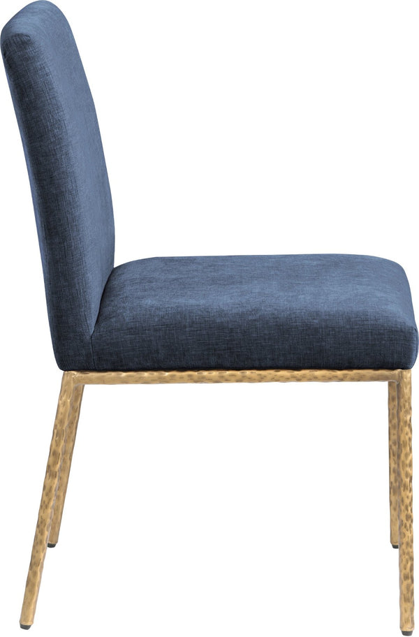 Meridian Furniture Reeves Chenille Upholstered Dining Chair with Hand-forged Iron Legs for Modern Spaces Navy 11002 11002Navy-SC