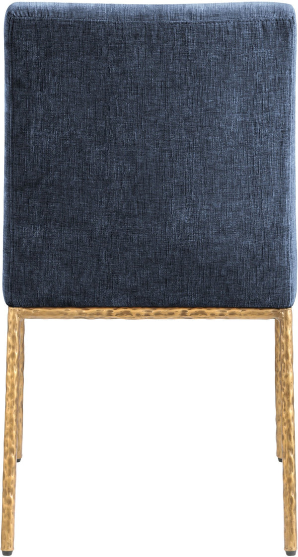 Meridian Furniture Reeves Chenille Upholstered Dining Chair with Hand-forged Iron Legs for Modern Spaces Navy 11002 11002Navy-SC