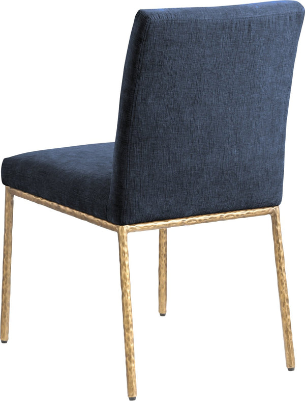 Meridian Furniture Reeves Chenille Upholstered Dining Chair with Hand-forged Iron Legs for Modern Spaces Navy 11002 11002Navy-SC