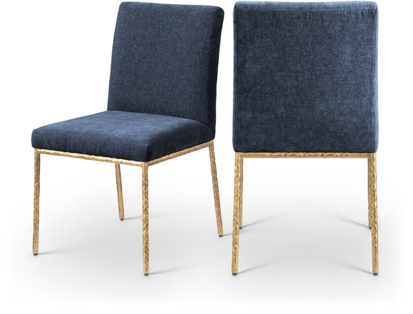 Meridian Furniture Reeves Chenille Upholstered Dining Chair with Hand-forged Iron Legs for Modern Spaces Navy 11002 11002Navy-SC