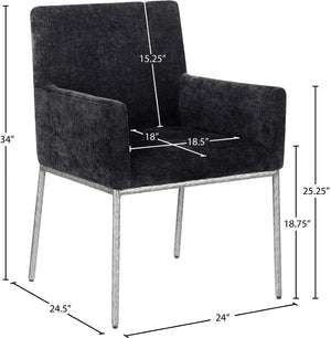 Meridian Furniture Reeves Chenille Upholstered Arm Chair with Forged Iron Legs for Modern Dining Rooms 11003Black-C