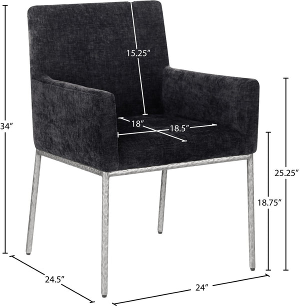 Meridian Furniture Reeves Chenille Upholstered Arm Chair with Forged Iron Legs for Modern Dining Rooms 11003Black-C