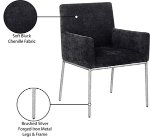 Meridian Furniture Reeves Chenille Upholstered Arm Chair with Forged Iron Legs for Modern Dining Rooms 11003Black-C