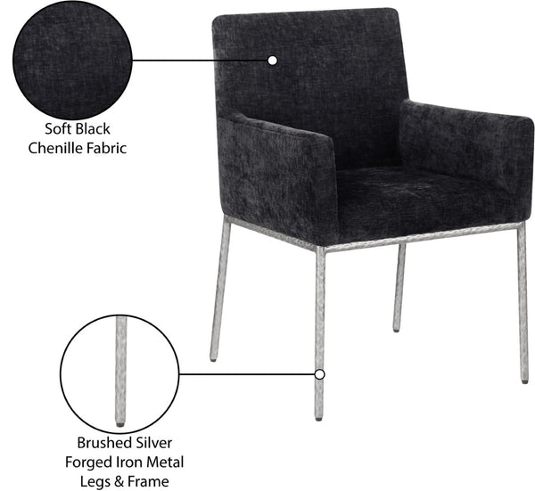 Meridian Furniture Reeves Chenille Upholstered Arm Chair with Forged Iron Legs for Modern Dining Rooms 11003Black-C