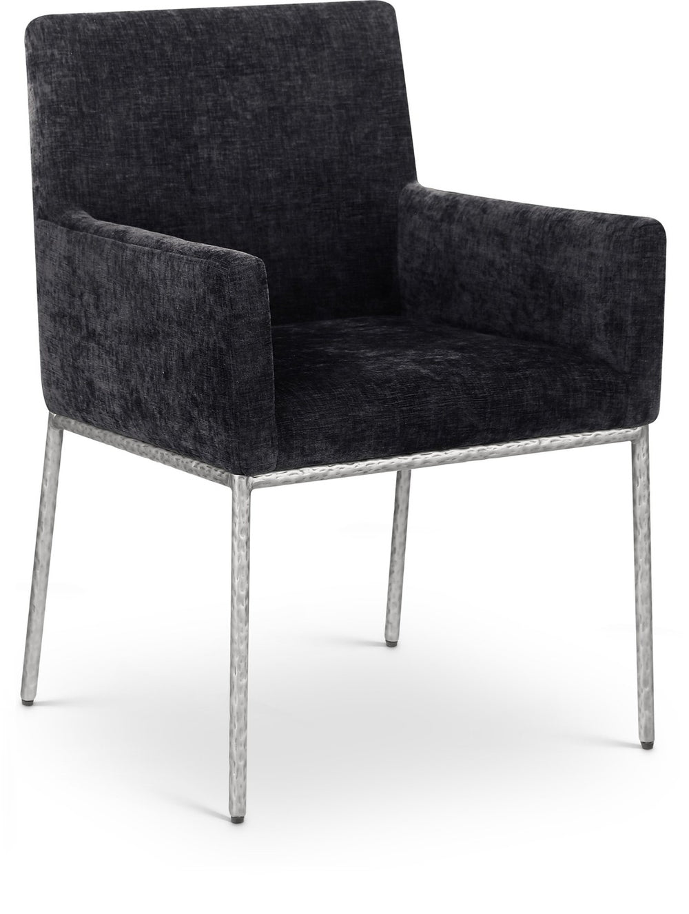 Meridian Furniture Reeves Chenille Upholstered Arm Chair with Forged Iron Legs for Modern Dining Rooms 11003Black-C