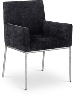 Meridian Furniture Reeves Chenille Upholstered Arm Chair with Forged Iron Legs for Modern Dining Rooms 11003Black-C