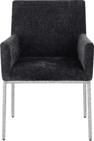 Meridian Furniture Reeves Chenille Upholstered Arm Chair with Forged Iron Legs for Modern Dining Rooms 11003Black-C