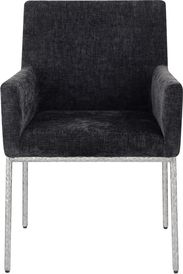 Meridian Furniture Reeves Chenille Upholstered Arm Chair with Forged Iron Legs for Modern Dining Rooms 11003Black-C