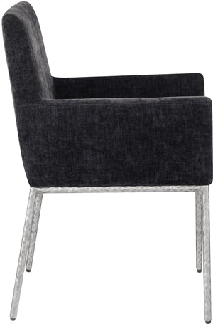 Meridian Furniture Reeves Chenille Upholstered Arm Chair with Forged Iron Legs for Modern Dining Rooms 11003Black-C
