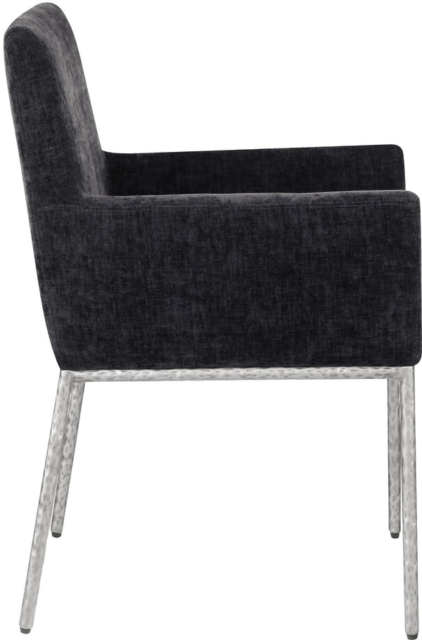 Meridian Furniture Reeves Chenille Upholstered Arm Chair with Forged Iron Legs for Modern Dining Rooms 11003Black-C