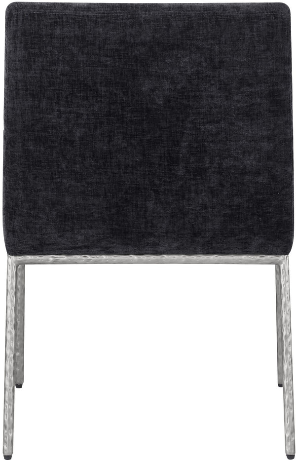 Meridian Furniture Reeves Chenille Upholstered Arm Chair with Forged Iron Legs for Modern Dining Rooms 11003Black-C