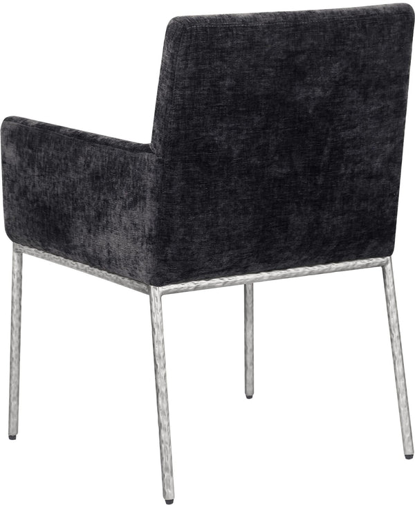 Meridian Furniture Reeves Chenille Upholstered Arm Chair with Forged Iron Legs for Modern Dining Rooms 11003Black-C