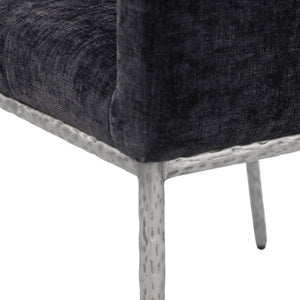 Meridian Furniture Reeves Chenille Upholstered Arm Chair with Forged Iron Legs for Modern Dining Rooms 11003Black-C