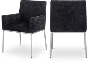 Meridian Furniture Reeves Chenille Upholstered Arm Chair with Forged Iron Legs for Modern Dining Rooms 11003Black-C