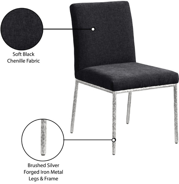 Meridian Furniture Reeves Chenille Upholstered Dining Chair with Hand-forged Iron Legs for Modern Spaces Black 11003 11003Black-SC