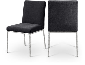 Meridian Furniture Reeves Chenille Upholstered Dining Chair with Hand-forged Iron Legs for Modern Spaces Black 11003 11003Black-SC