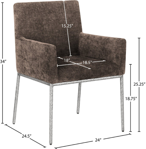 Meridian Furniture Reeves Chenille Upholstered Arm Chair with Forged Iron Base for Modern Dining Rooms 11003Brown-C